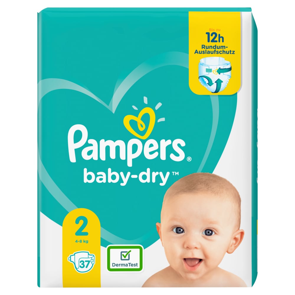 Pampers Baby-Dry Größe 2 37 Windeln 4-8kg bis zu 12 Stunden Rundum-Auslaufschutz 