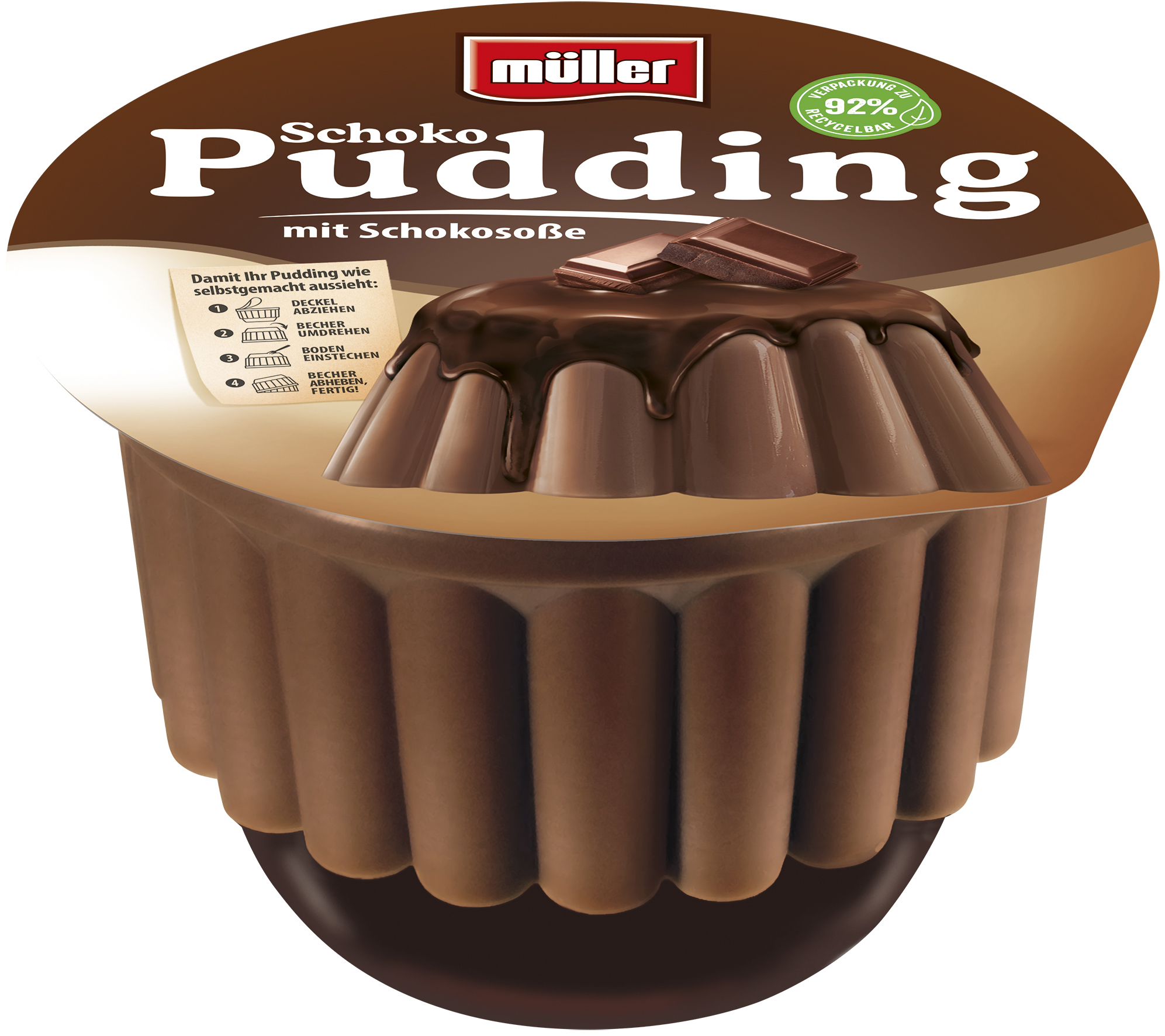 Müllermilch chocolate pudding + chocolate sauce