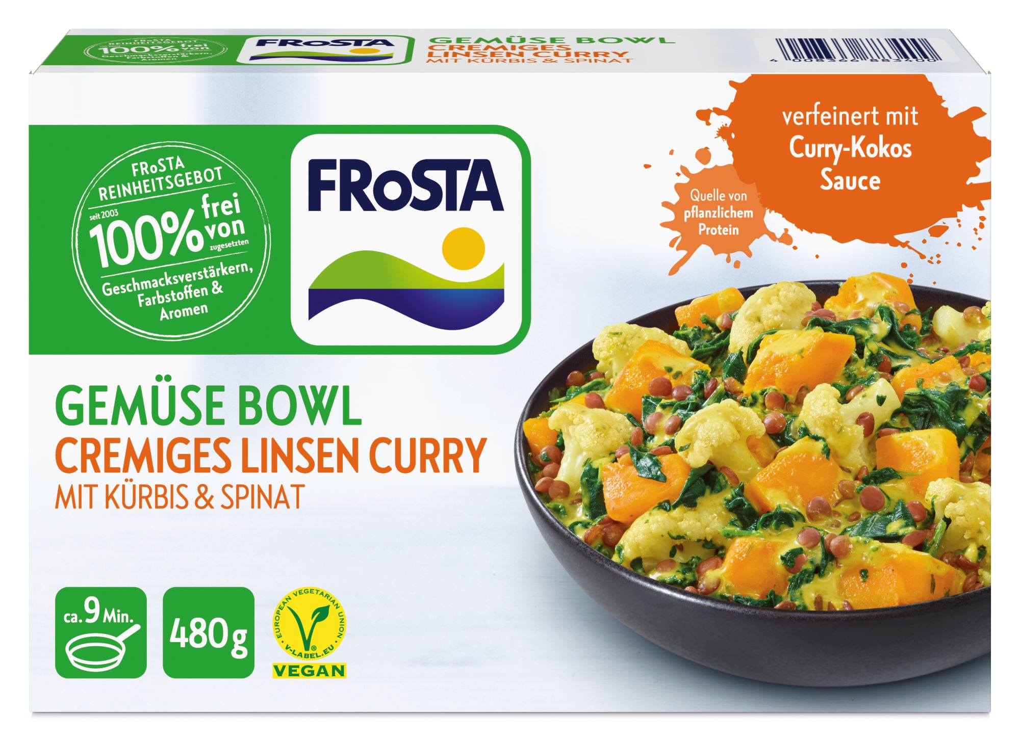 Frosta Gemüse Bowl Cremiges Linsen Curry mit Kürbis & Spinat