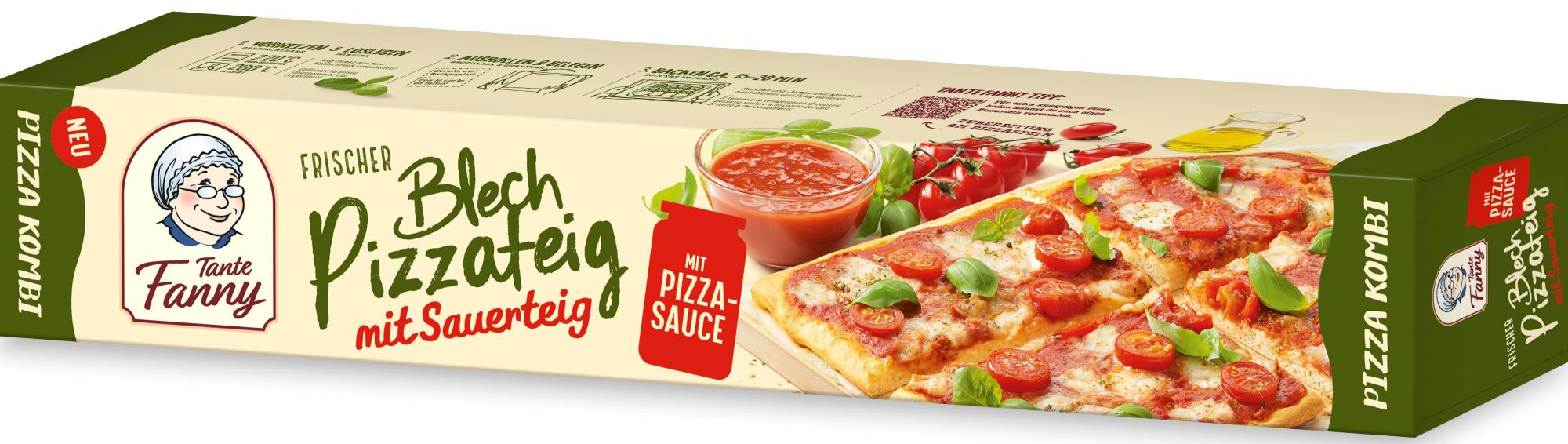 Tante Fanny BlechPizzateig mit Sauerteig mit Pizzasauce