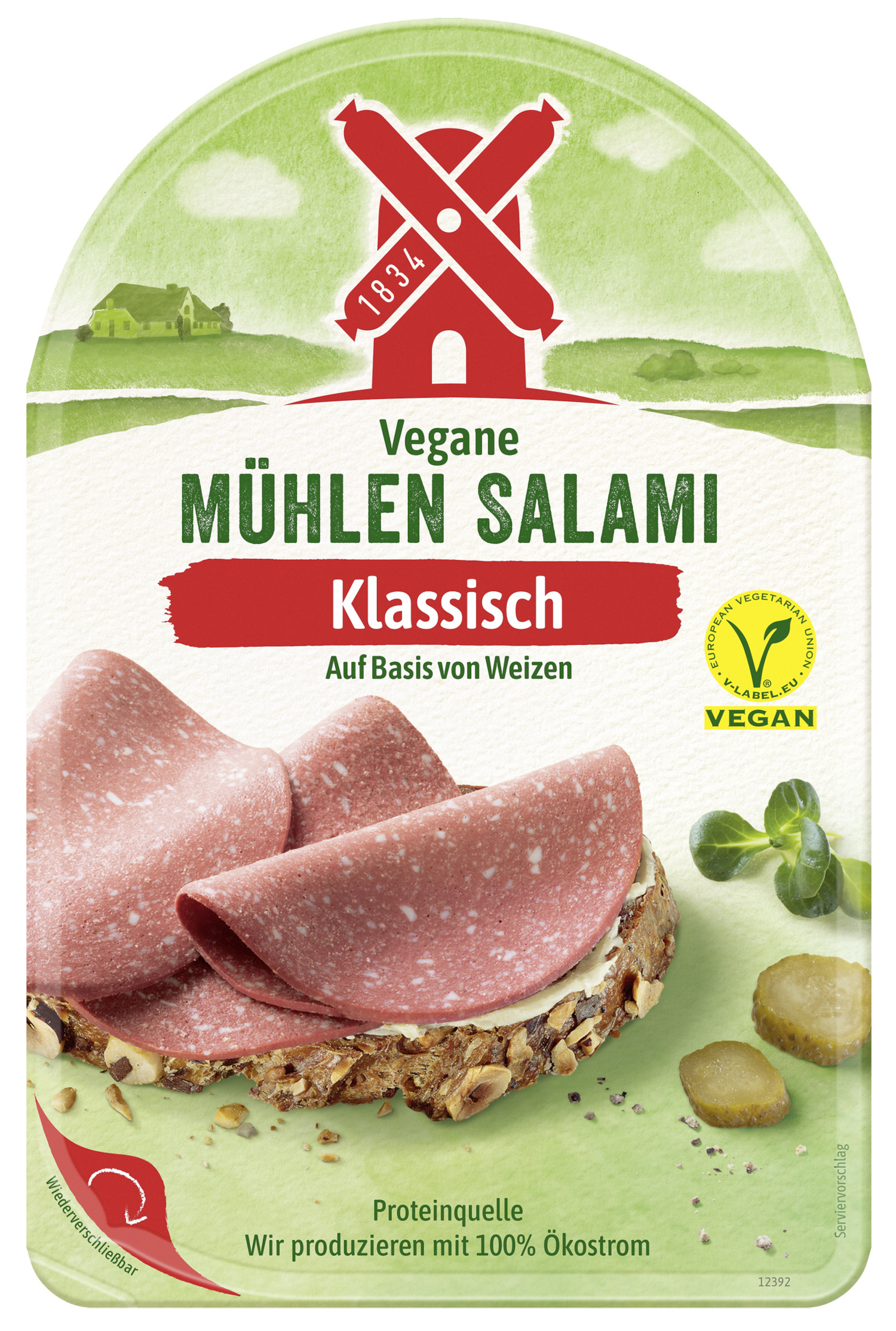Vegane Rügenwalder Klassik Salami Mühlen aufgeschnitten