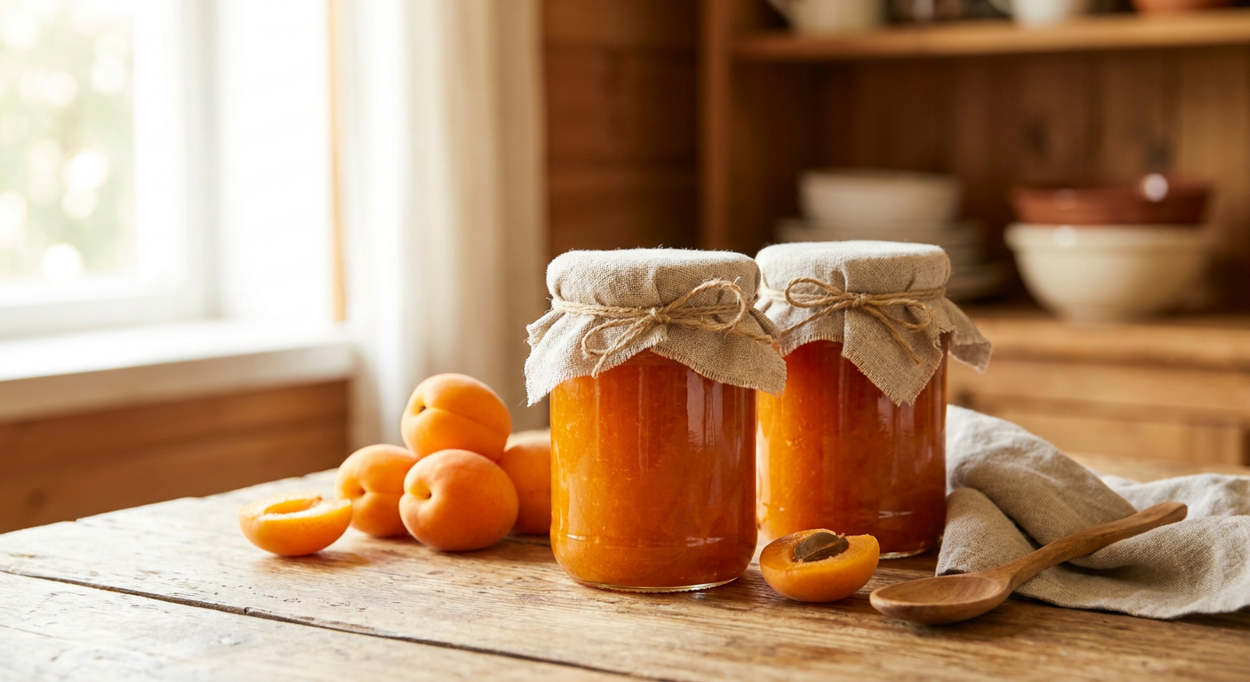 Preserved jars of fresh apricot jam