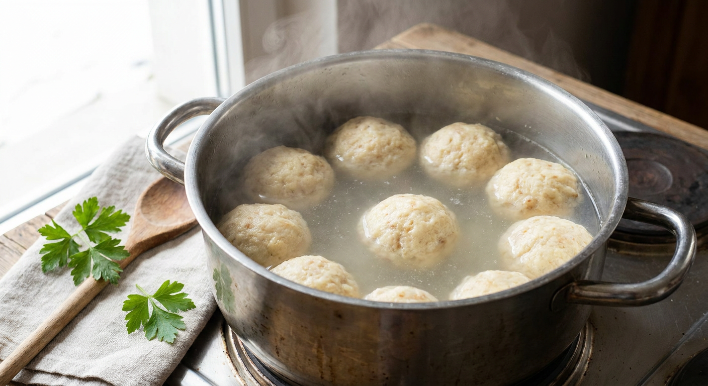 Semmelknödel im leicht siedenden Wasser garen