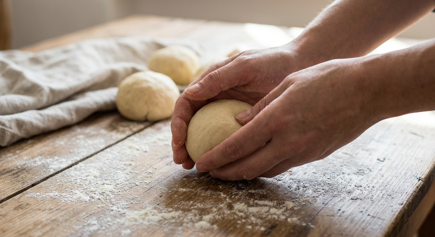 Semmelknödel formen mit feuchten Händen