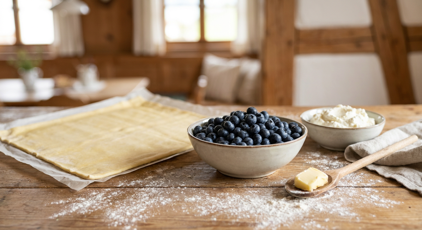 Zutaten für Heidelbeerstrudel mit frischen Beeren und Topfen