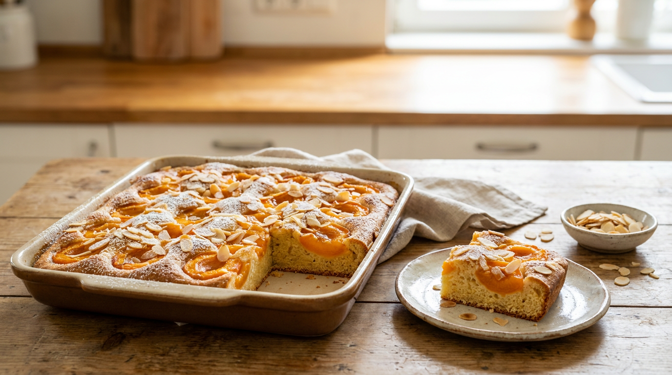 Saftiger Marillenkuchen vom Blech frisch gebacken