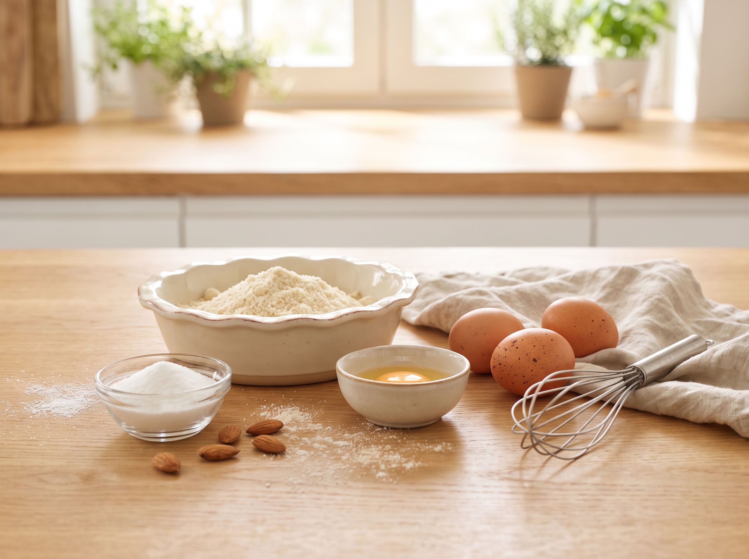 Zutaten für das Backen mit Mandelmehl und Erythrit