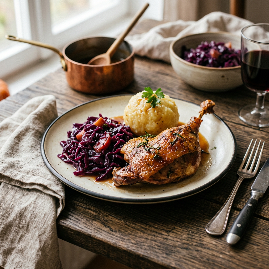 Gebratenes Martinigansl mit saftigem Fleisch und krosser Kruste