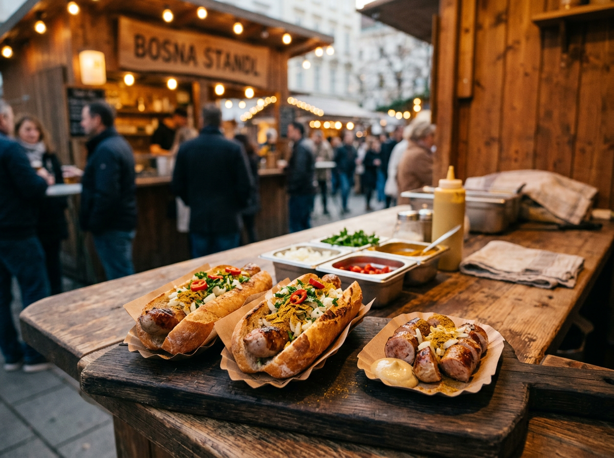 Curry-Käsekrainer mit feuriger Sauce und erfrischendem Bier